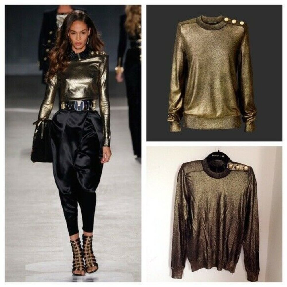 BNWT BALMAIN X H&M SIZE 6 OR 8 LIQUID GOLD BLOUSE WITH GOLD BUTTONS SOLDOUT